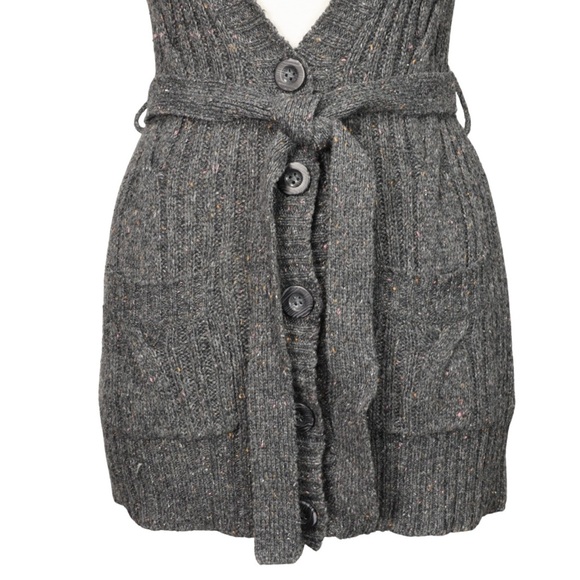 Sweater Cardigan Vest Cable Knit Belted Gray Women’s Size S One Step Up - Picture 4 of 10
